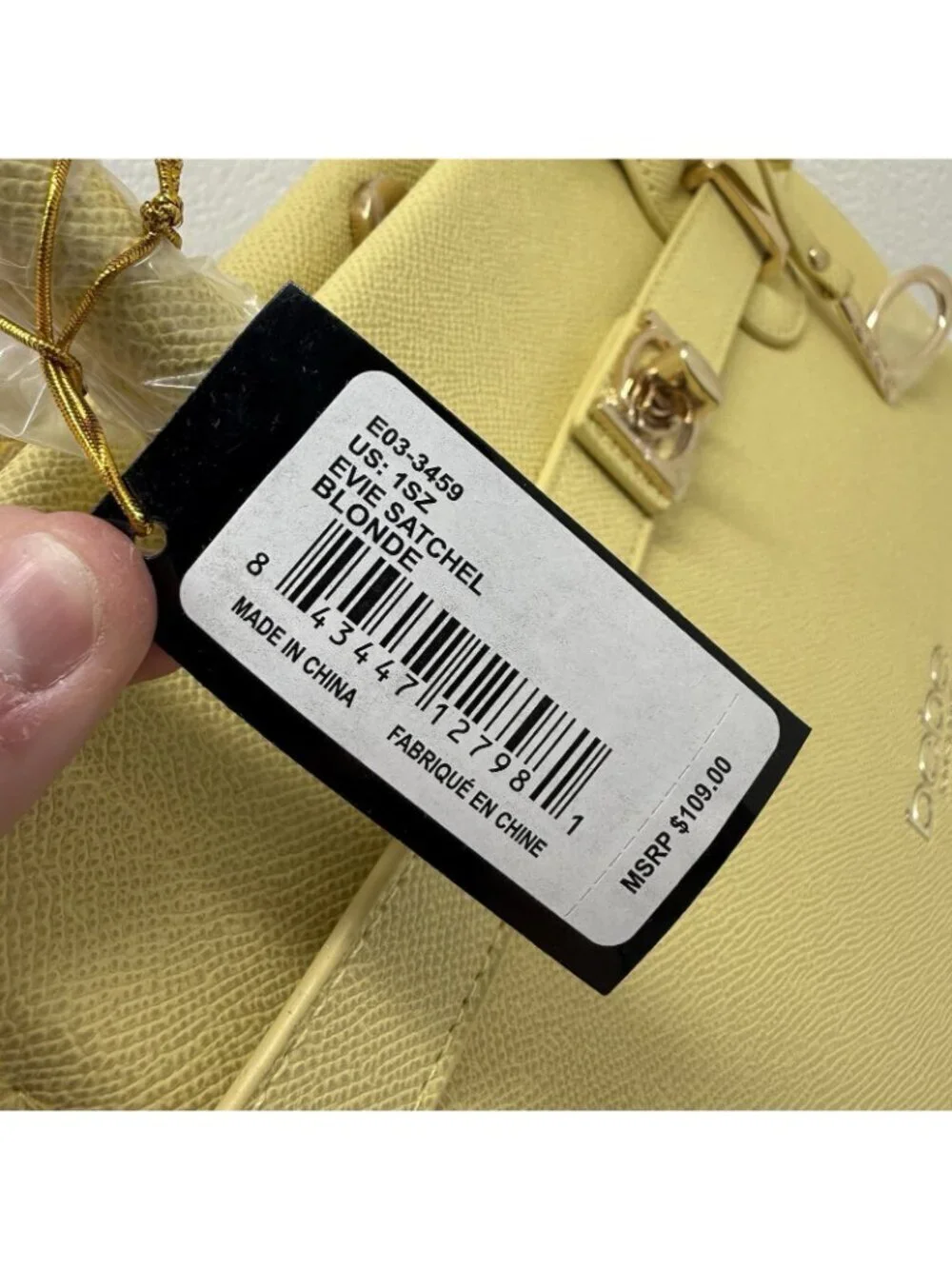 Bebe Yellow Satchel Handbag NWT Structured Top Handle Purse Gold Hardware